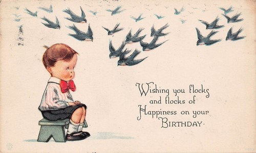 Antique birthday card birds - birthday,